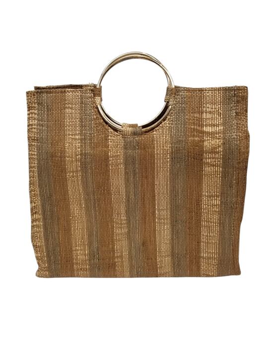 Shebobo Handbags - Shebobo Raffia Structured Tote Bag Tan Gold Round Circle Metal Handle